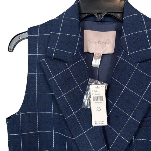 Anthropologie Hutch Longline Vest XXS Blueberry Windowpane Sleeveless Double - Picture 5 of 14